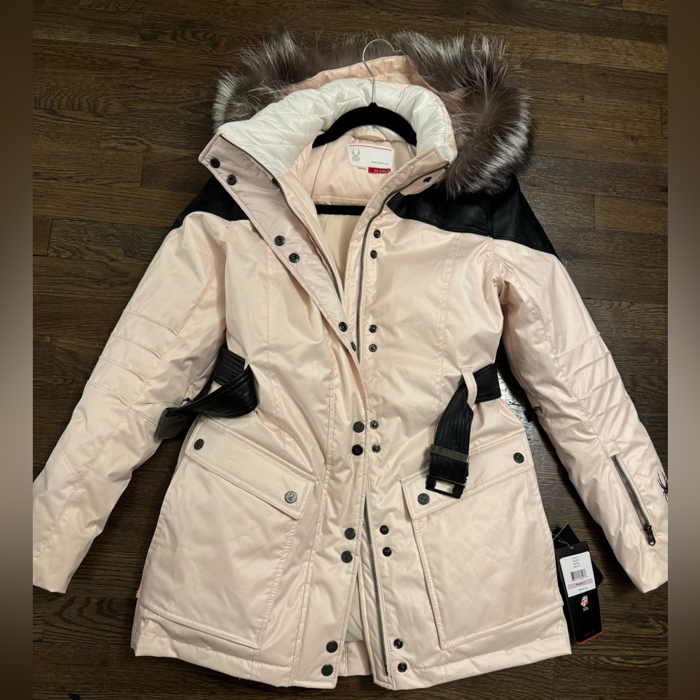 Spyder Light Pink Black Dulce Ski Jacket Womens Size US 6 Down Feather Ski Warm
